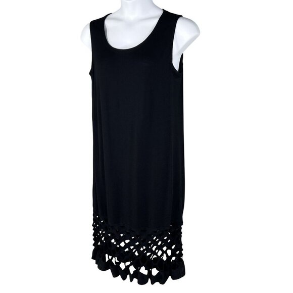 Lafayette 148 New York XL Black Sleeveless Shift Dress Lattice Hem Minimalist - Picture 7 of 14